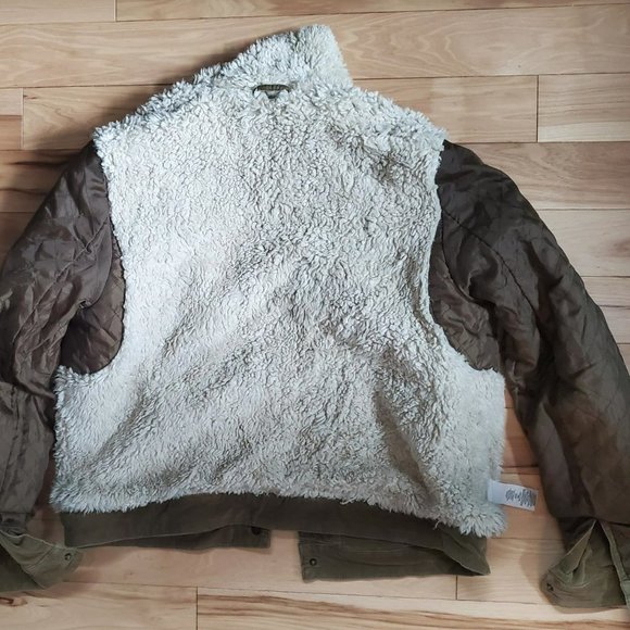 Free People Olive Green Reversable Sherpa Trucker Jacket Sz M - Picture 4 of 13